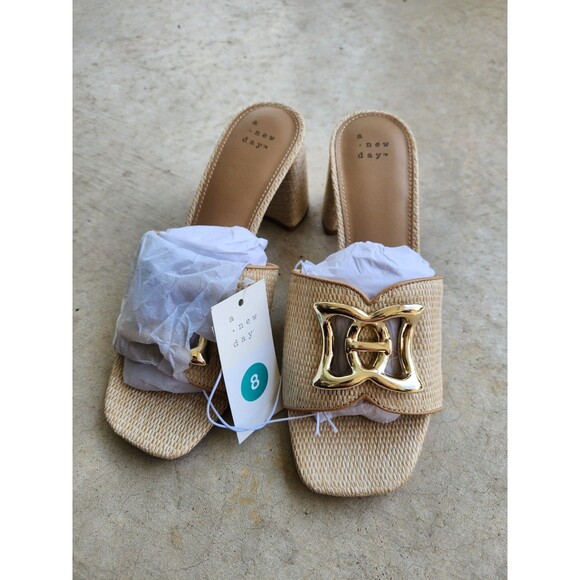 a new day Shoes - New Women Arden Raffia Ornamented Block Heels with Memory Foam Insole